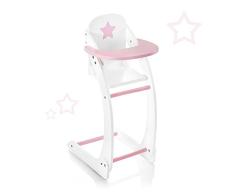 SUN Puppenhochstuhl Sternchen aus Holz Hochstuhl für Puppe (Weiß-Rosa)
