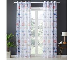 Topfinel Kinder Vorhänge mit Ösen Auto Transparent Lichtdurchlässige Lange Gardinen Voil und Tüll für Kinderzimmer Fenster 2er Set je 245x140cm (HxB)