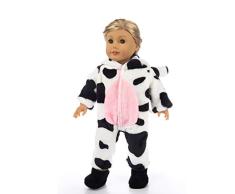 ZITA ELEMENT Puppenkleidung Kleider Puppen Overall Strampler Kühe Stil für 18 Zoll Puppenkleider mit 1 Socken Schuhe Mädchenpuppe Outfits und 16-18 Zoll American Dolls
