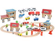 Holzeisenbahn Eisenbahn Kinder Zug Spielzeug 89 Teile mit Bateriebetriebene Lokomotive 9362