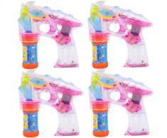 4 Seifenblasenpistole mit Flüssigkeit | Nachfüllbar | LED und Sound | Bubble Gun - Seifen Pistolen Set