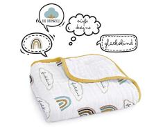 Mama Poppins | Babydecke Kuscheldecke mit süßem SchriftzugGlückskind aus 100% Musselin Bio-Baumwolle. 4-lagig, extra weich, 120x120 cm. Pucktuch, Stilltuch, Krabbeldecke und Kinderwagendecke.