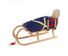 Pinolino Hörnerschlitten Schlitten aus Holz mit Zugseil, Rückenlehne & Fußsack Farbe blau
