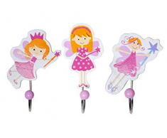 Mousehouse Gifts Set aus DREI kleinen Fee Kleiderhaken Garderobenhaken Wandhaken aus Holz für Kinder Mädchen