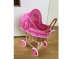 Puppenwagen Kinderwagen Weide 45x45x47 cm rosa kl.Punkte Weidenkorb Korbwagen Stubenwagen