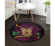 MNSRUU Teppich, Eulenmotiv, rund, rutschfest, bequem, rund, für Wohnzimmer, Schlafzimmer, 92 cm Durchmesser