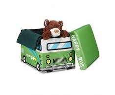 Relaxdays Faltbare Spielzeugkiste Happy Bus HBT 32 x 48 x 32 cm stabiler Kinder Sitzhocker als praktische Spielzeugbox Kunstleder mit Stauraum ca. 37 l und Deckel zum Abnehmen für Kinderzimmer, grün