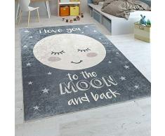 Paco Home Kinderteppich Kinderzimmer Mädchen Waschbar Sterne Niedlicher Mond Spruch Grau, Grösse:120x160 cm