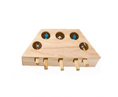 IsEasy Interaktives Katzenspielzeug, massives Holzspielzeug, Maulwurf-Maus, Intelligenzspielzeug für Katzen Jagd, Spielen, Trainieren, Kratzen – 3/5 Löcher (5 Löcher, Holz)