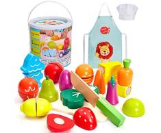 HERSITY Holz Obst und Gemüse zum Schneiden Spielzeug Lebensmittel Spielküche Zubehör Rollenspiele Geschenke für Kinder