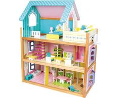 small foot 1557 Puppenhaus Residenz aus Holz, mit 3 Etagen, Fahrstuhl und Balkon, inkl. 23 Puppenmöbel als Zubehör