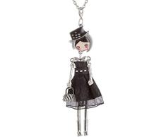GLLFC Halskette Mode Puppe Halsketten für Damen Antike Silberfarben Halsketten Schmuck Lange Ketten Big Choker