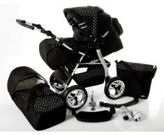 Chilly Kids iCaddy Kombikinderwagen (Regenschutz, Moskitonetz, Getränketablett, Wickelunterlage) 01 Schwarz & Weiße Punkte