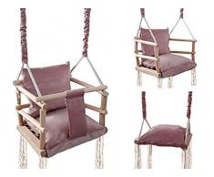 ISO TRADE Babyschaukel Kinderschaukel Holz Stoff Babysitz Baby Schaukel zum Aufhängen 3 in 1 Rosa Grau 8336 , Farbe:Rosa