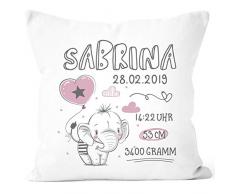 SpecialMe® personalisierbares Kissen zur Geburt Elefant Geburtskissen Geschenk Geburt Mädchen Kissenbezug ohne Füllung weiß Unisize