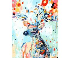 Fuumuui DIY Malen Nach Zahlen-Vorgedruckt Leinwand-Ölgemälde Geschenk für Erwachsene Kinder Kits Home Haus Dekor - Blumen Rotwild 40*50 cm