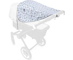 Priebes Sonnensegel Florence de lux | Sonnendach mit Seitenschutz | Universal Sonnenschutz | Sonnensegel für Kinderwagen Buggy Sportwagen | 100% Baumwolle | Made in EU, Design:Schwalben grau
