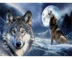 DIY Öl Malen nach Zahlen Kit für Erwachsene Anfänger 40,6 x 50,8 cm – Hungry Wolf Muster, Zeichnen mit Pinsel Weihnachten Decor Dekorationen Geschenke Frame