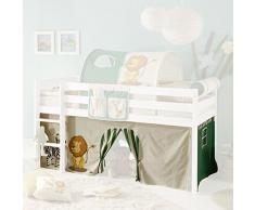 Vorhang Safari 3-teilig 100% Baumwolle Stoffvorhang Bettvorhang inkl Klettband für Hochbett Spielbett Etagenbett Stockbett Kinderbett