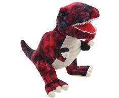 Lashuma Plüsch Handpuppe Dinosaurier, Tierpuppe T-Rex 28 cm, Stofftier Theaterpuppe, Kuschel Handspielpuppe Farbe Rot