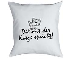 Tierisches Sofakissen - Cooles Geschenk Katzenbesitzer : Die mit der Katze spricht / Kissen mit Füllung - Farbe: weiss