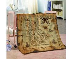 LGXINGLIyidian Decke Werfen Super Weich Warm 3D Vintage Piraten Seekarte Flanell Reise Picknick Tragbare Decke Schlafzimmer Schlafsofa Bettwäsche 127 (H) X 75 cm (B)