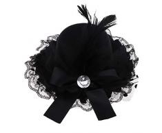 F Fityle Vintage Puppen Hut Melone Kopfbedeckung mit breiter Krempe Puppenzubehör, 1 Stück - Schwarz