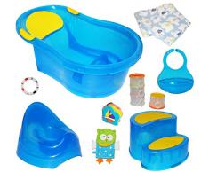 alles-meine.de GmbH XXL Set - zur Geburt - BLAU - Erstausstattung - Badewanne - für Neugeborene & Baby´s - mit Liegeerhöhung & Stöpsel / Trittschemel / Nachttopf / Spielzeug / Wa..