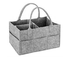 MaidMAX Baby Windel Caddy Filztasche, tragbarer Wickeltisch Organizer Multifunktionale Wickeltasche, Filzkorb Aufbewahrungsbox mit wechselbaren Fächer für Kinderzimmer, Auto und Reise, Holzkorb-Grau