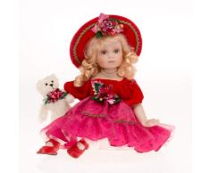 RF Collection Sammlerpuppe, Porzellanpuppe, Künstlerpuppe, Puppe Mädchen mit schicken Hut und Teddy sitzt 45cm 122442