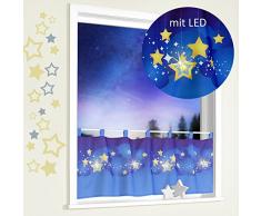 heimtexland Scheibengardine mit LED Sternenhimmel 45 x 120 cm mit Schlaufen Kindergardine Bistrogardine Sterne beleuchtet Weihnachten Deko ÖKOTEX Gardine Typ496