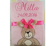 Babydecke mit Namen und Datum bestickt Baby Geschenke 802027 (Rosa - Hase)