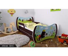 Kinderbett Wenge mit Matratze Bettkasten und Lattenrost - verschiedene Motive DM (Maulwurm, 160x80)