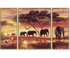Schipper - Malen nach Zahlen - Elefantenkarawane - Bilder malen für Erwachsene, inklusive Pinsel und Acrylfarben, Triptychon 50 x 80 cm