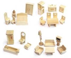 Freda Puppenmöbel Puppenhausmöbel 28 Teile + Babybett Kinderbett Bettchen