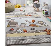 Paco Home Kinderteppich Kinderzimmer Lustige Bauernhof Tiere Konturenschnitt Beige Grau, Grösse:120x170 cm
