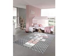 Merinos Kinderteppich Hüpfspiel Teppich Hüpfkästchen in Grau Rosa Creme Größe 160x230 cm