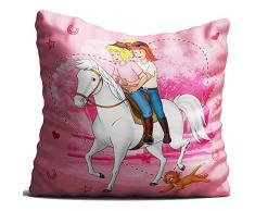 Bibi und Tina Kissen Freunde 40x40 cm großes Dekokissen Kuschelkissen Auto-Kuschel-Kissen Zierkissen Schmusekissen Kopfkissen Bibi Blocksberg Pferde Sabrina Amadeus zur Bettwäsche m. Reißverschluss