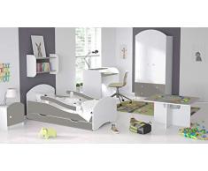 Childrens Beds Home Einzelbett Oscar Für Kinder Kinder Kleinkind Junioren Mit Schaumstoffmatratze, Aber ohne Schubladen (Weiß - Grau, 140x70)