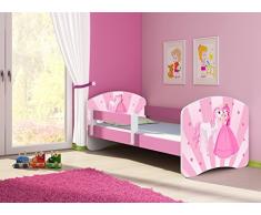 Clamaro Fantasia Pink Motiv Kinderbett Komplett Set 180 x 80 cm inkl. Matratze und Lattenrost, Kantenschutzleisten umlaufend, extra Rausfallschutz Seitenteil (verstellbar), Seitenteile: Pink, Design: 08 Prinzessin Einhorn