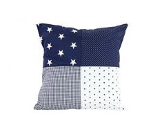 ULLENBOOM ® Patchwork Kissenbezug Blaue Sterne (40x40 cm Kissenhülle, 100% Baumwolle, ideal als Dekokissen, Kinderzimmer Zierkissen, Motiv: Sterne)