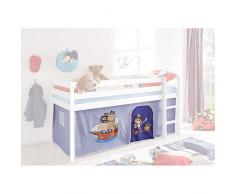 Vorhang Pirat 3-teilig 100% Baumwolle Stoffvorhang Bettvorhang inkl Klettband für Hochbett Spielbett Etagenbett Stockbett Kinderbett hellblau
