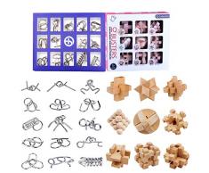 15000P 24St. Metall Knobelspiele Set Holz Rätsel Brainteaser IQ Spiel Knifflige Puzzle 3D Denkspiel Logikspiele Adventskalender Inhalt Geduldspiele für Kinder und Erwachsene, Lösungen sind dabei