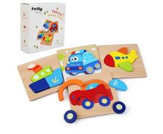 Felly Holzspielzeug, 3D Kinder Holzpuzzle Steckpuzzle Holz Montessori Spielzeug Lernspielzeug Pädagogisches Geschenk für Kinder 1 2 3 Jahre,Weihnachten Geburtstag