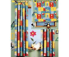 Kindergardine Raffrollo blickdicht Kinderzimmer Vorhang Gardine Bauernhof mit Haus Hund Herz Blume Vogel - HxB 170x120 cm - Rollo Tiere bunt Typ84