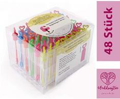 WeddingTree® Premium Seifenblasen Set in Regenbogen-Farben - 48 teilig mit Herzgriff - herzallerliebst für Hochzeit Taufe Geburtstag Goldene Hochzeit Verlobung Valentinstag Gastgeschenk Party