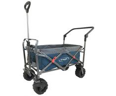 Lemmy Bollerwagen faltbar LMY100 Blau+Grau, GS geprüft, klappbar, Vorderrad-Bremse, PU Reifen… (Bollerwagen, Blau+Grau)