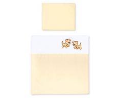 Amilian Kinderwagenset mit Stickerei fürs Baby Bettwäsche Garnitur für Kinderwagen 80x80 cm + 35x40 cm Bezüge 100% Baumwolle in vielen Designs erhältlich (Weiß/Ecru mit Puppy, 2 tlg.)