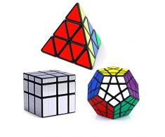 Vdealen 3 Speed Collection Magic Cube Bundle Pack – Pyraminx, Megaminx, Silver Mirror 3 x 3 x 3, Puzzle-Set-Silber
