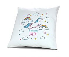 Kopfkissen mit Namen Julia - Motiv Sei ein Einhorn, 40 cm, 100% Baumwolle, Kuschelkissen, Liebeskissen, Namenskissen, Geschenkidee